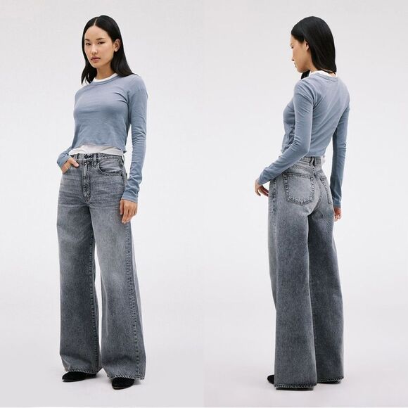 NEW SLVRLAKE EVA WIDE LEG HIGH RISE Jeans in Clear Skies (washed grey) - Picture 1 of 16